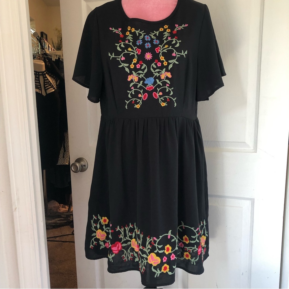 Shein country fair embroidery dress black sz xl